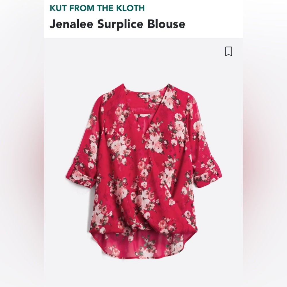 Beautiful Kut From Kloth Red Floral Blouse Size Large